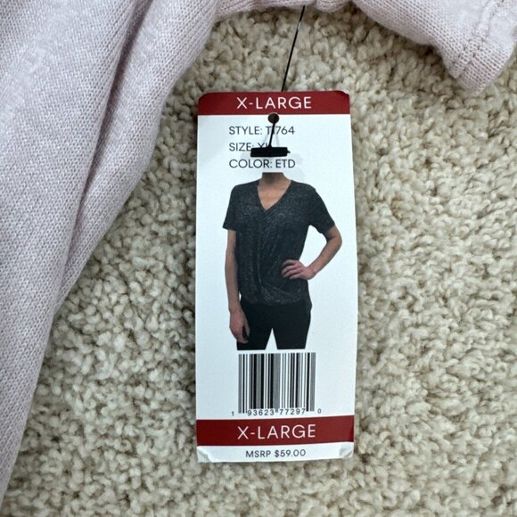 Calvin Klein Top Womens XL Pink V Neck Ruched Front Short Sleeve Knit Stretch NW - Picture 9 of 14